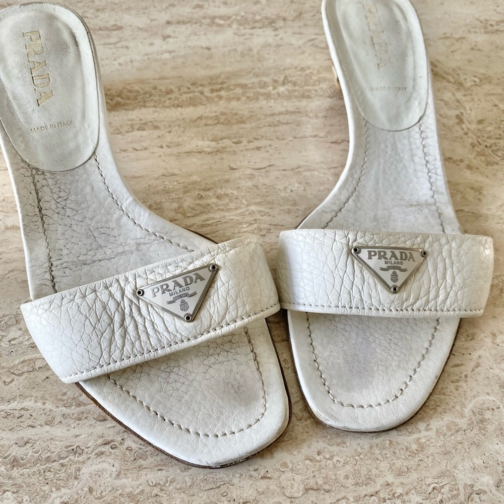 Vintage Prada Logo Kitten Heel Sandals - Picture 5 of 8